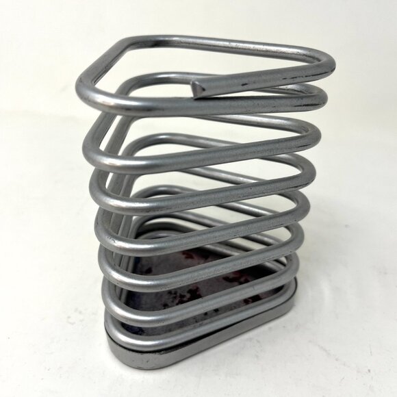 Vintage 1996 Furio Coil Pen Pencil Cup Holder Desk Office Organizer Silver 4.5” - Picture 3 of 7
